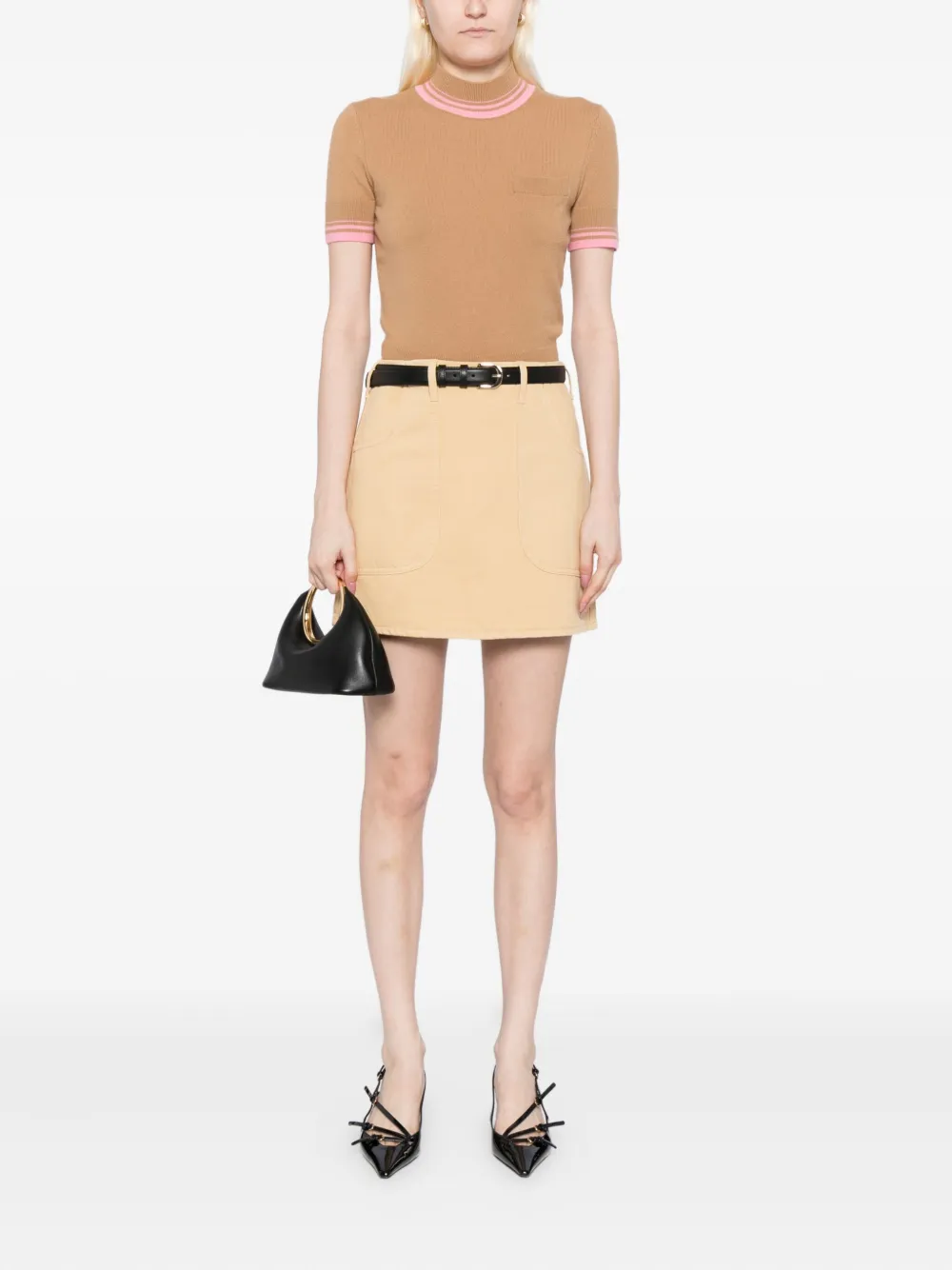 Self-Portrait Mini-rok met A-lijn en ceintuur - Beige