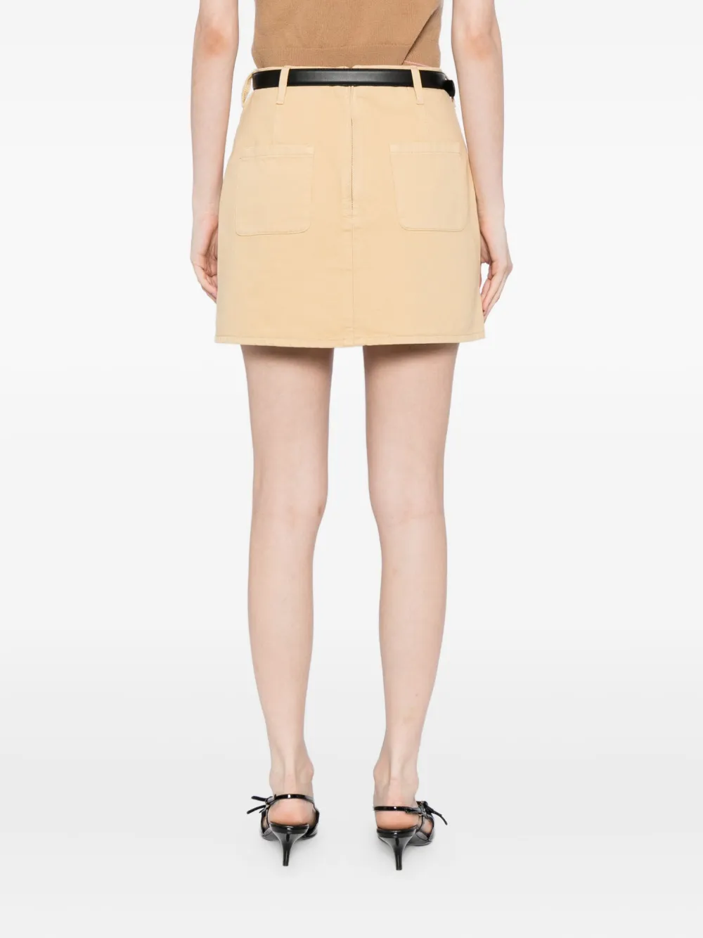 Self-portrait A-line Belted Mini Skirt In Nude
