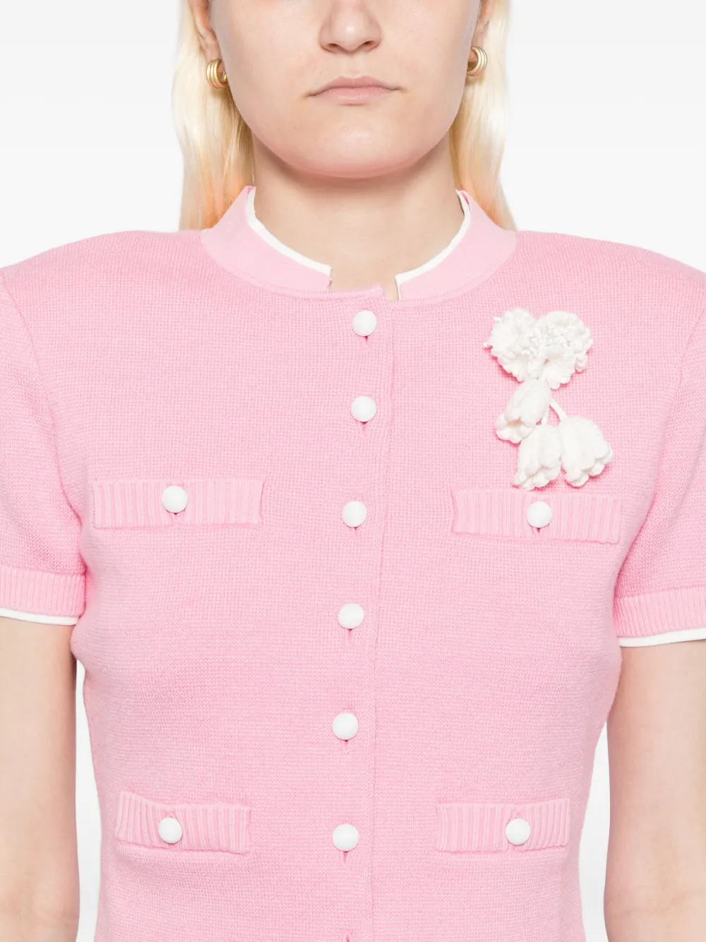 Self-portrait クロシェ フローラル ニットトップ In Pink