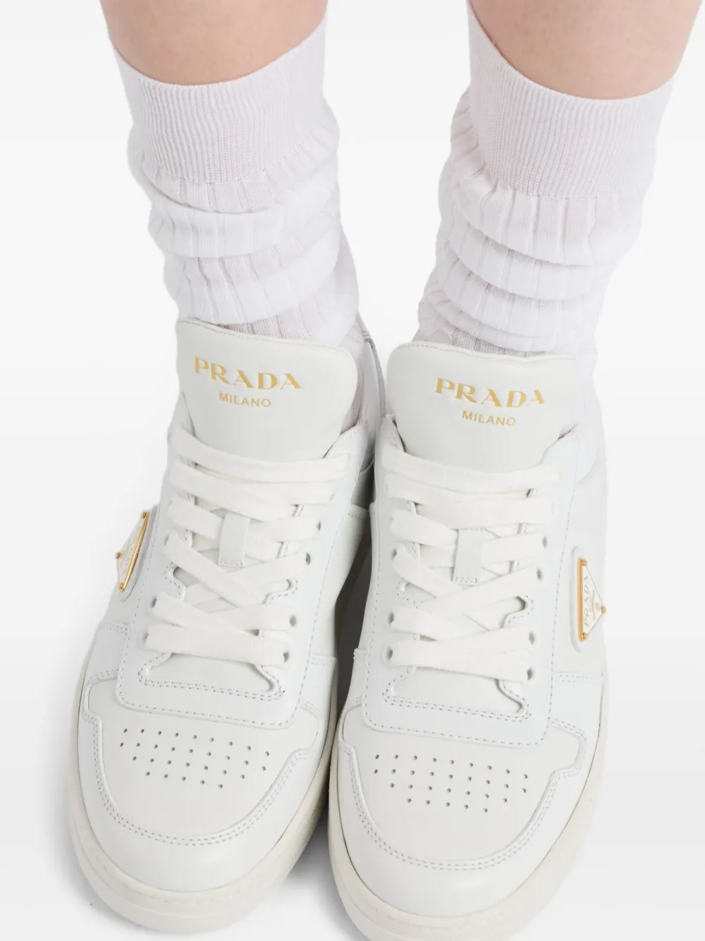 Prada leather lace-up sneakers White