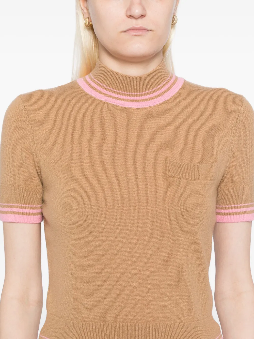 Self-portrait Contrast Stripe Knit Top In Brown