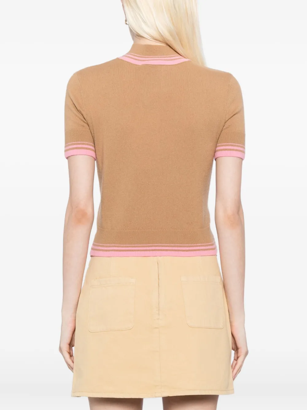 Self-portrait Contrast Stripe Knit Top In Brown