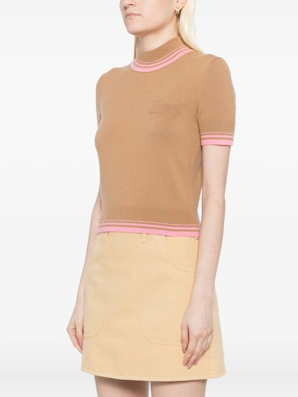 Self-portrait Contrast Stripe Knit Top In Brown