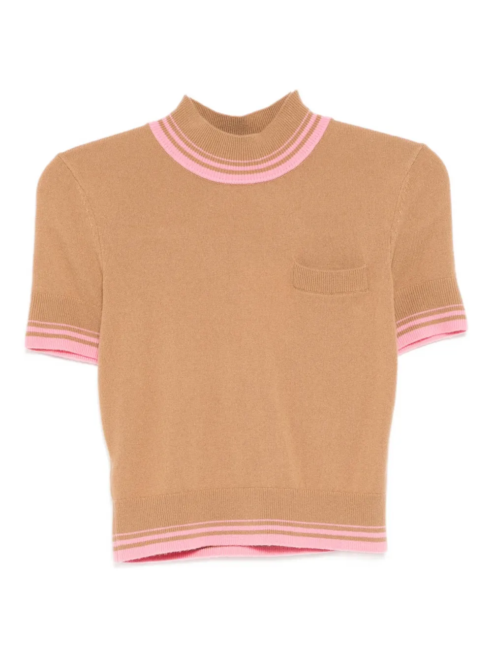 Self-portrait Contrast Stripe Knit Top In Brown