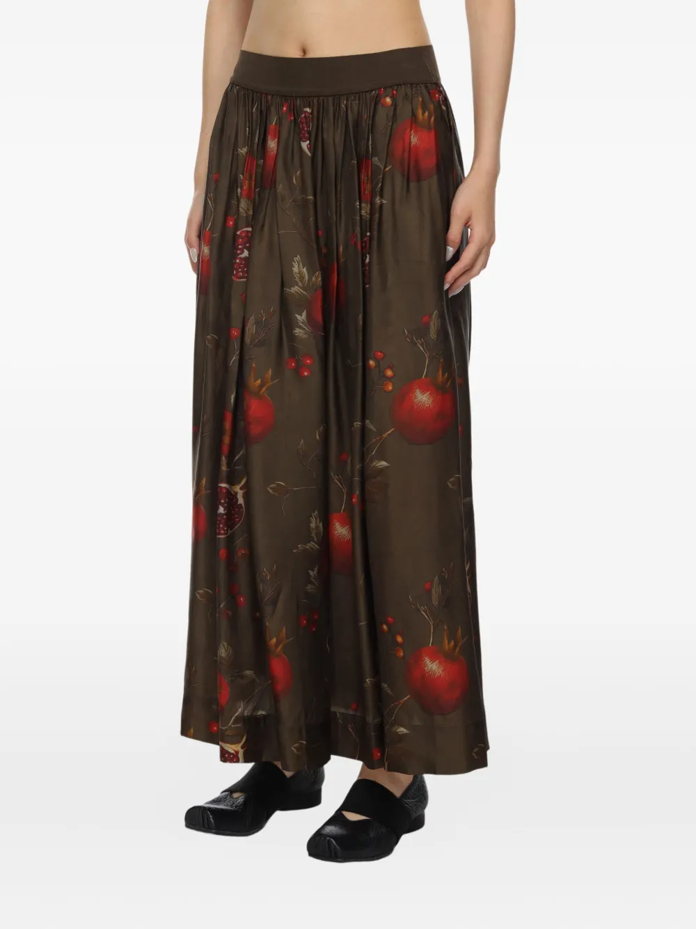 Uma Wang Maxi-plooirok met print Bruin
