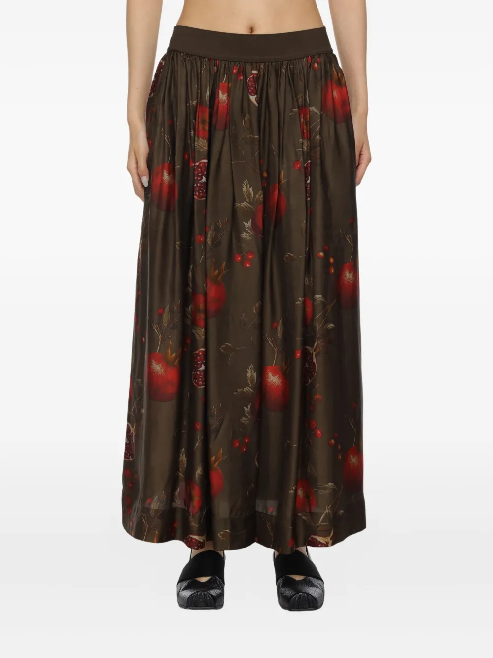 Uma Wang Maxi-plooirok met print Bruin