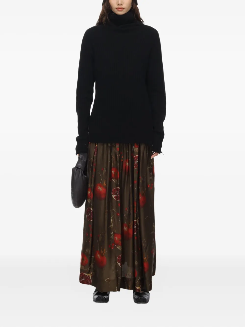 Uma Wang Maxi-plooirok met print - Bruin