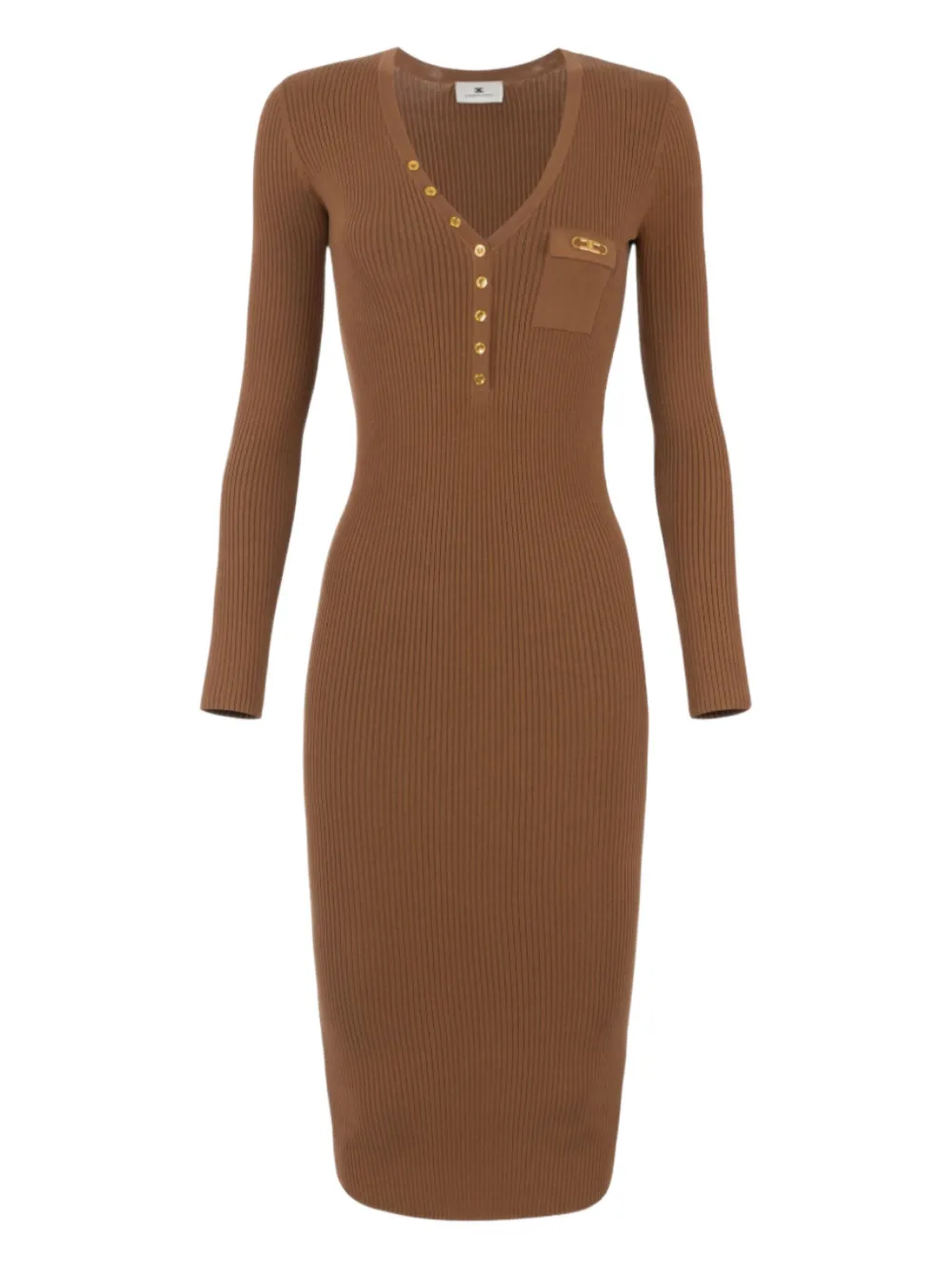 Elisabetta Franchi ribbed gold-tone button midi dress Bruin