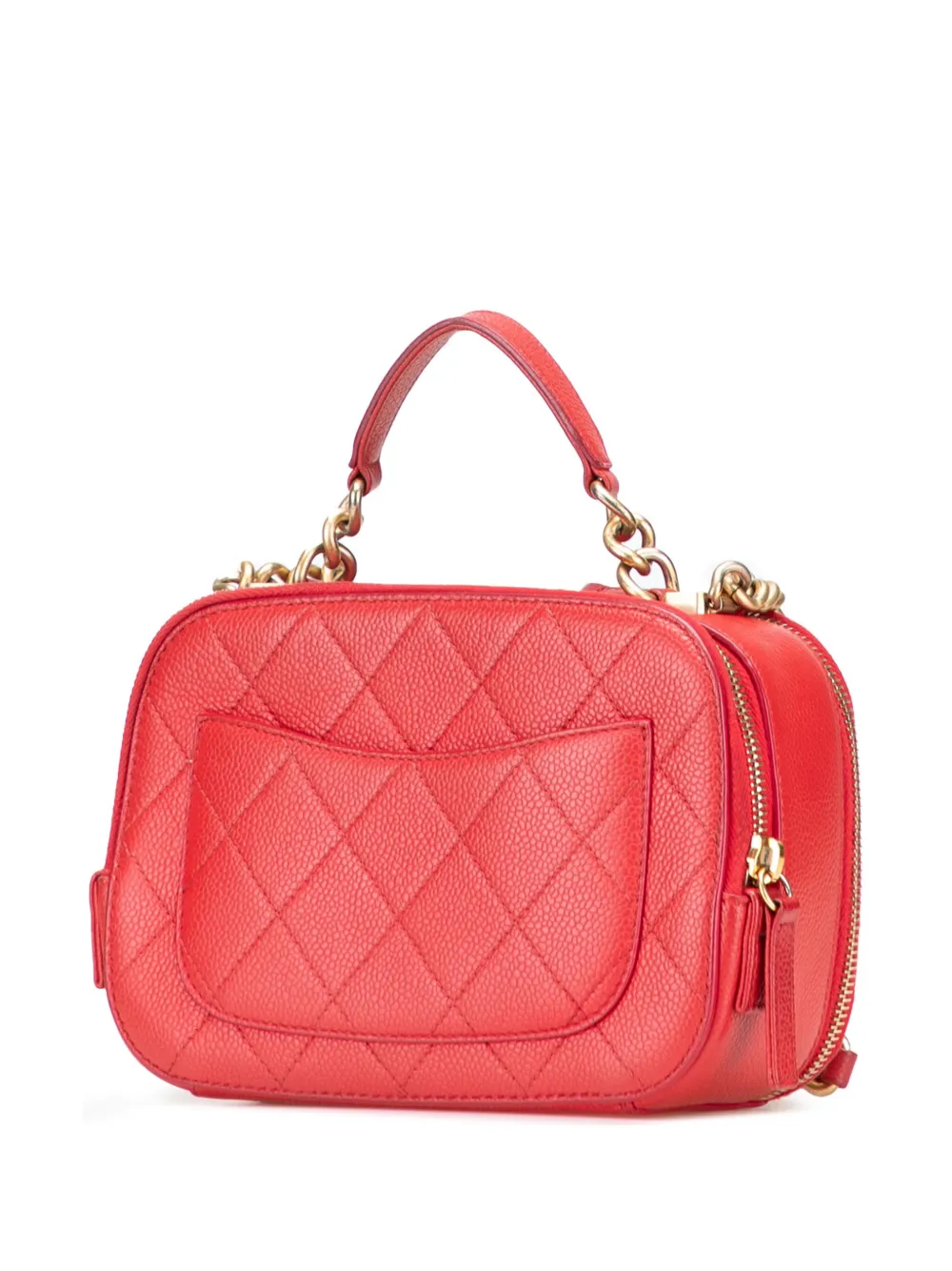 Pre-owned Chanel 2019 Small Quilted Caviar Top Handle Camera Bag Satchel In Red
