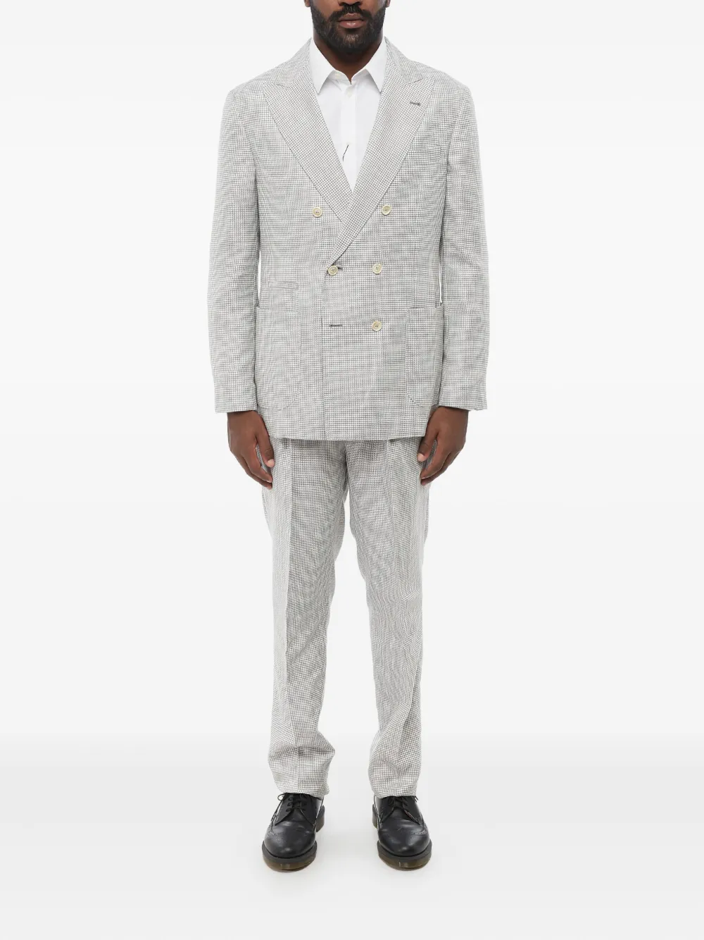 Brunello Cucinelli Doppelreihiger Anzug mit Hahnentrittmuster - Grau
