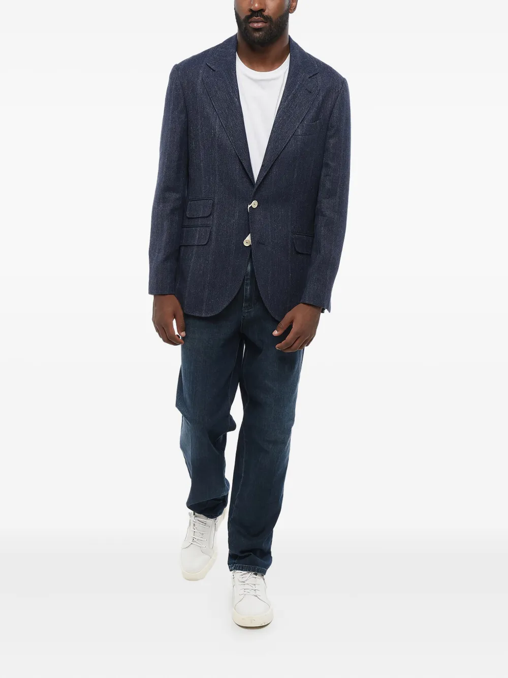 Brunello Cucinelli Linnen blazer met enkele rij knopen Blauw