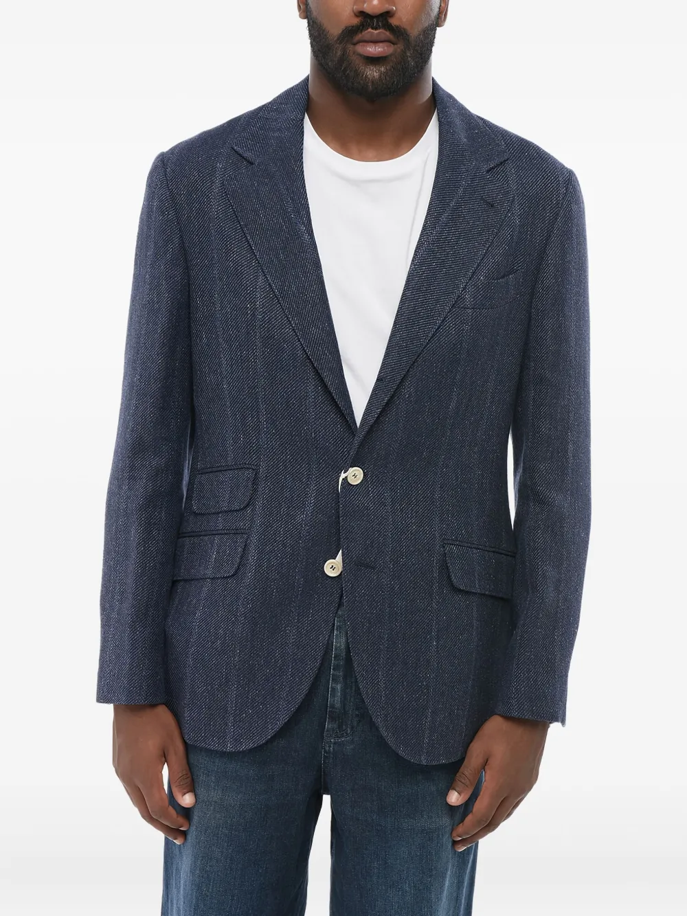 Brunello Cucinelli Linnen blazer met enkele rij knopen Blauw