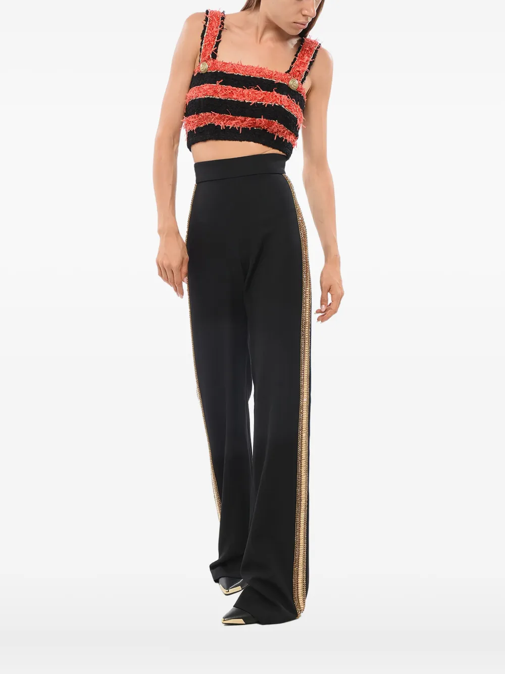 Balmain Top a righe in tweed - Nero