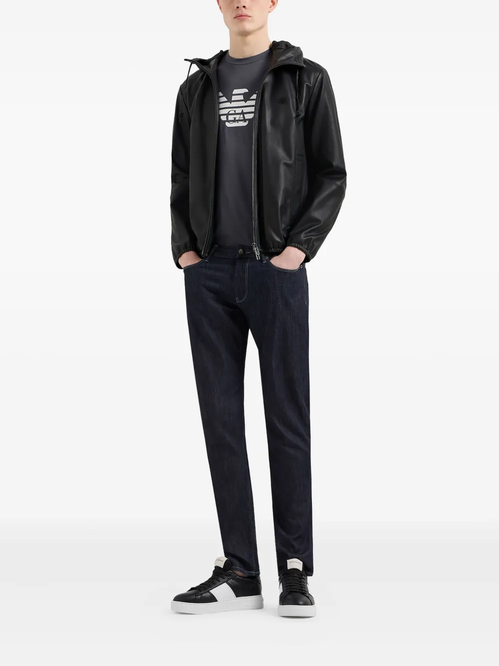 Emporio Armani embroidered-logo leather jacket | Leather Jackets | Image 2