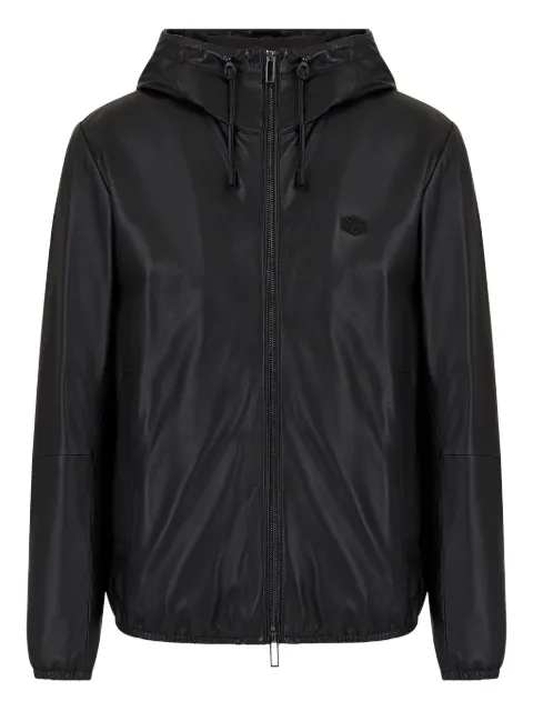 Emporio Armani embroidered-logo leather jacket