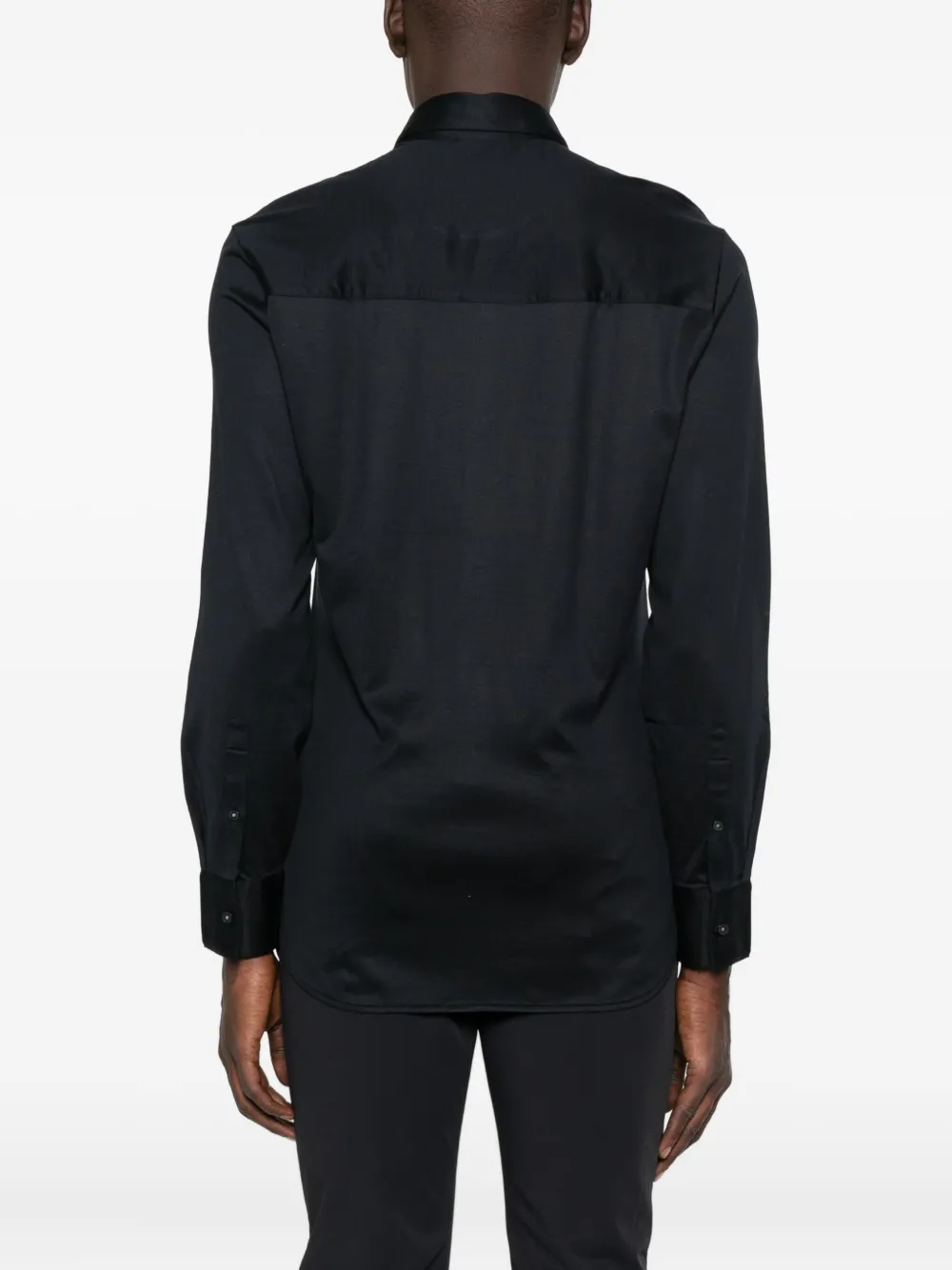 Emporio Armani logo-tab long-sleeve shirt Blauw