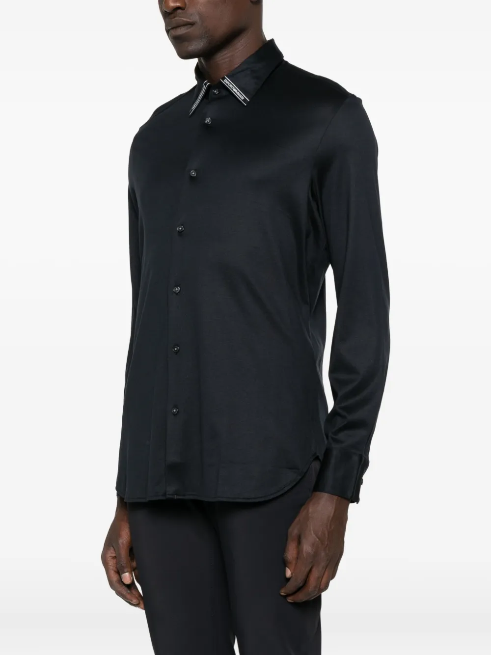 Emporio Armani logo-tab long-sleeve shirt Blauw