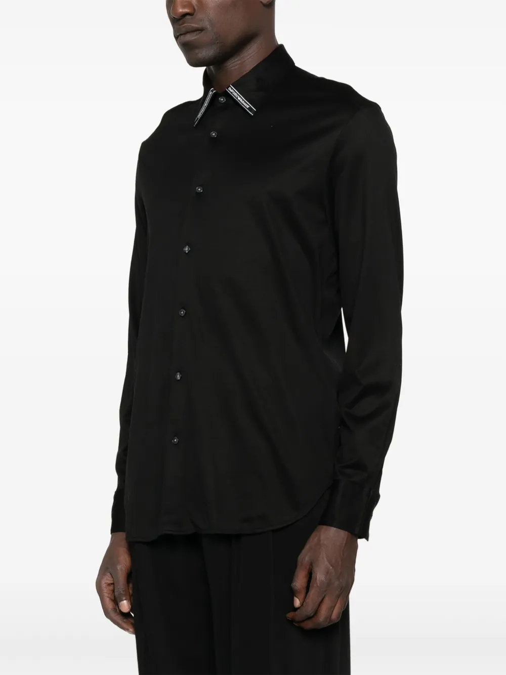 Emporio Armani logo-plaque long-sleeve shirt Zwart