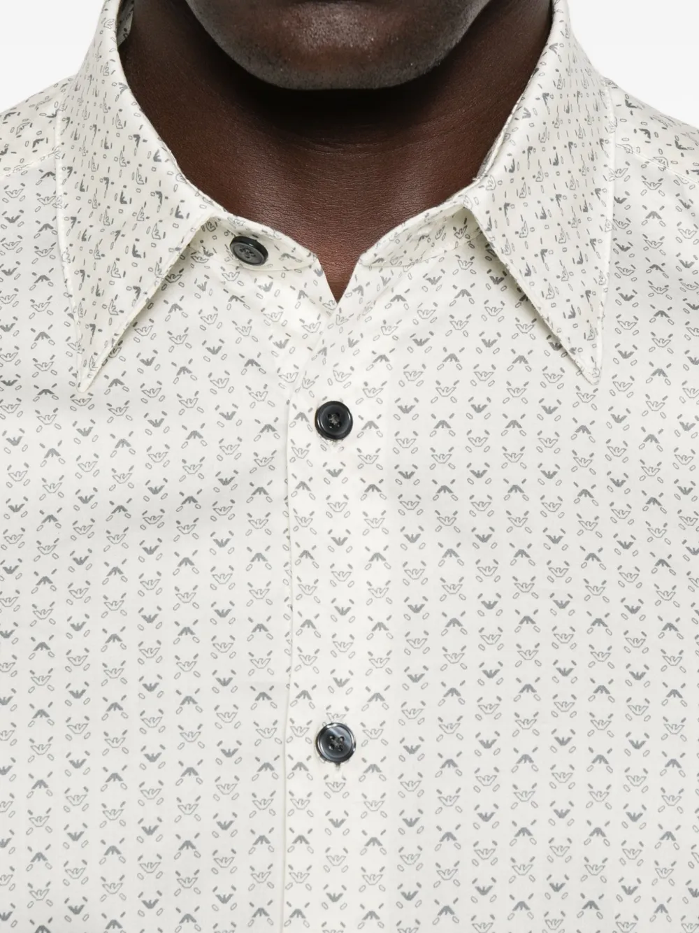 Emporio Armani Geometric Print Cotton Shirt With Button-down Collar In White