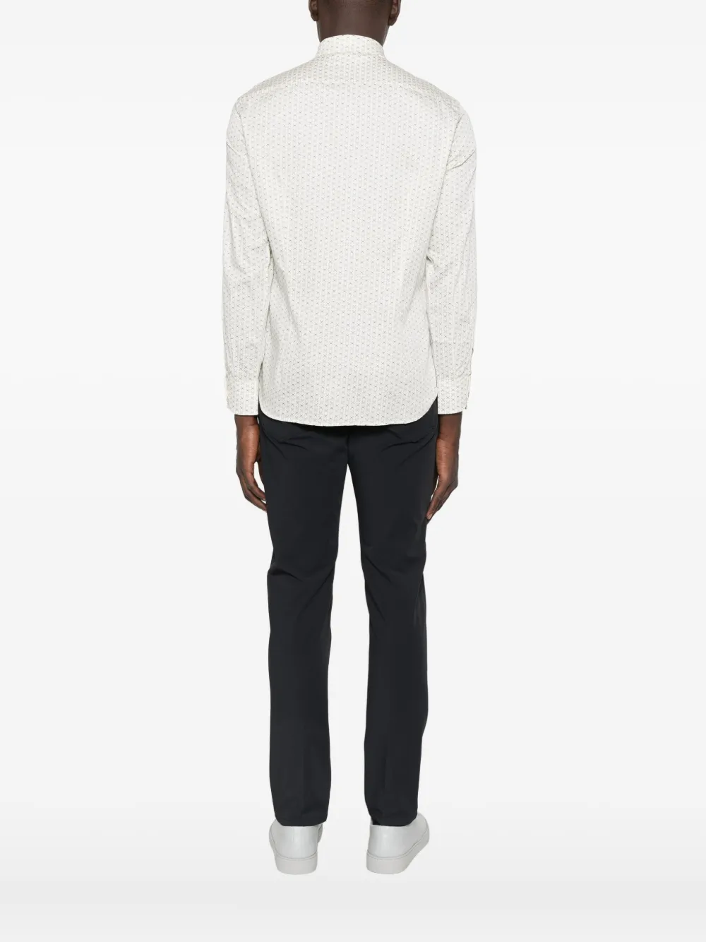 Emporio Armani Geometric Print Cotton Shirt With Button-down Collar In White
