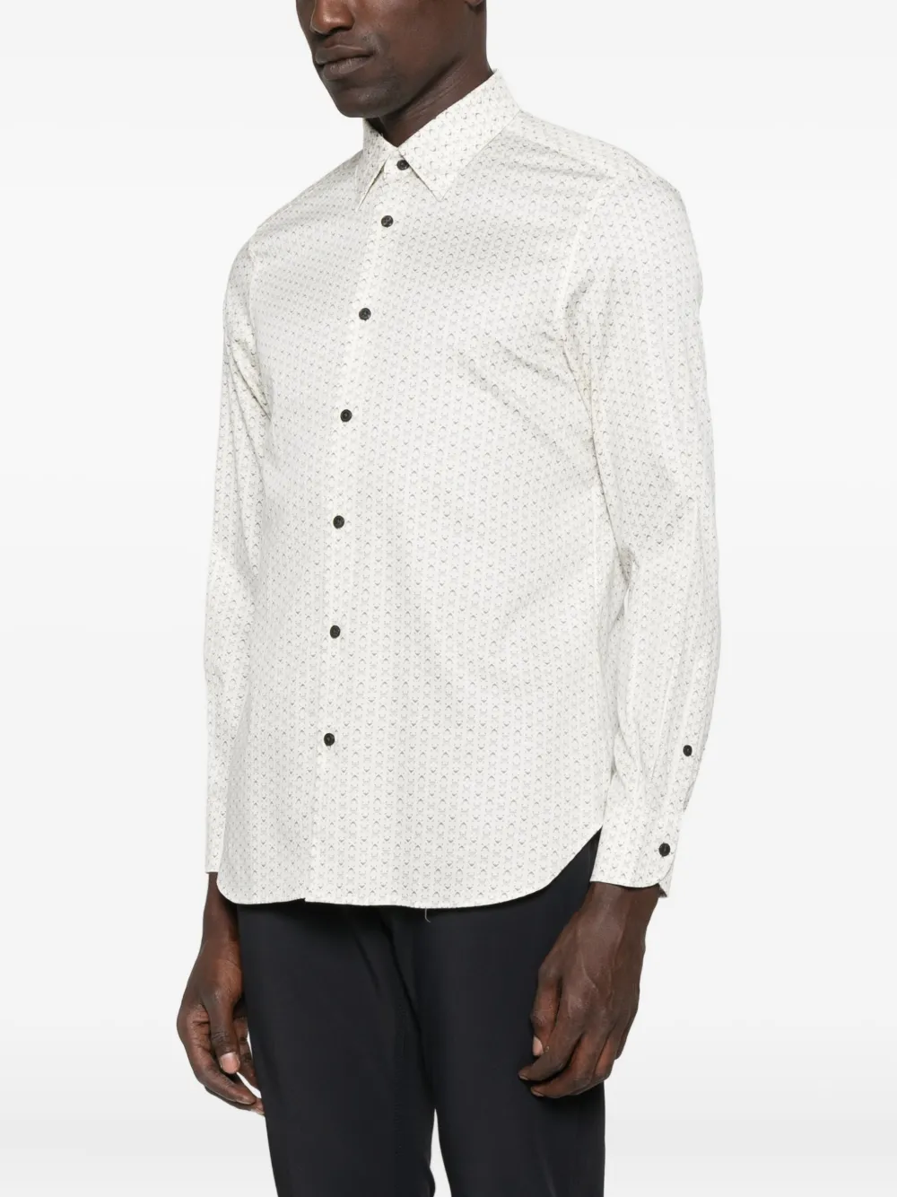 Emporio Armani Geometric Print Cotton Shirt With Button-down Collar In White