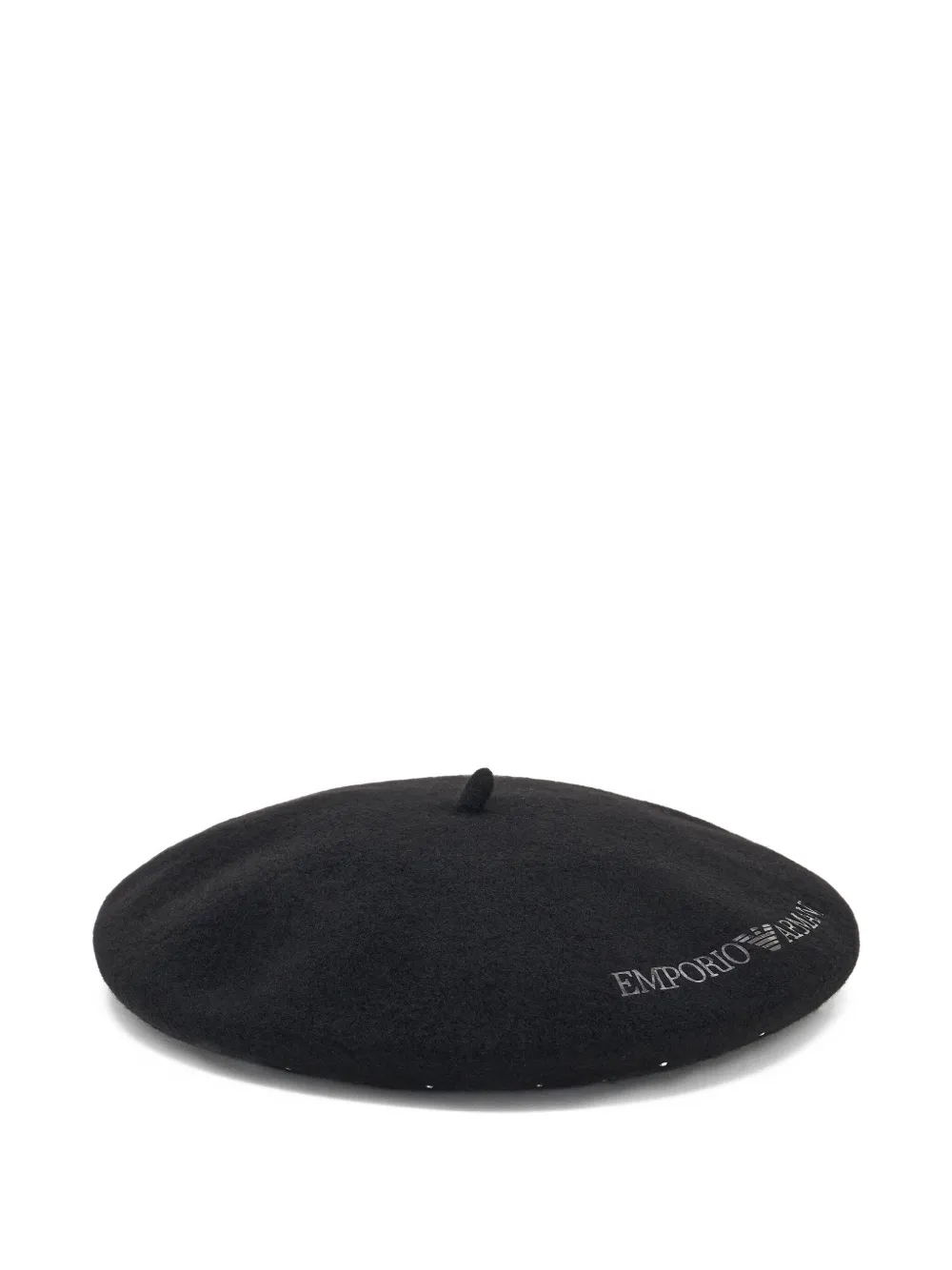 Emporio Armani Wool Beret With A Micro-stud Logo In Black