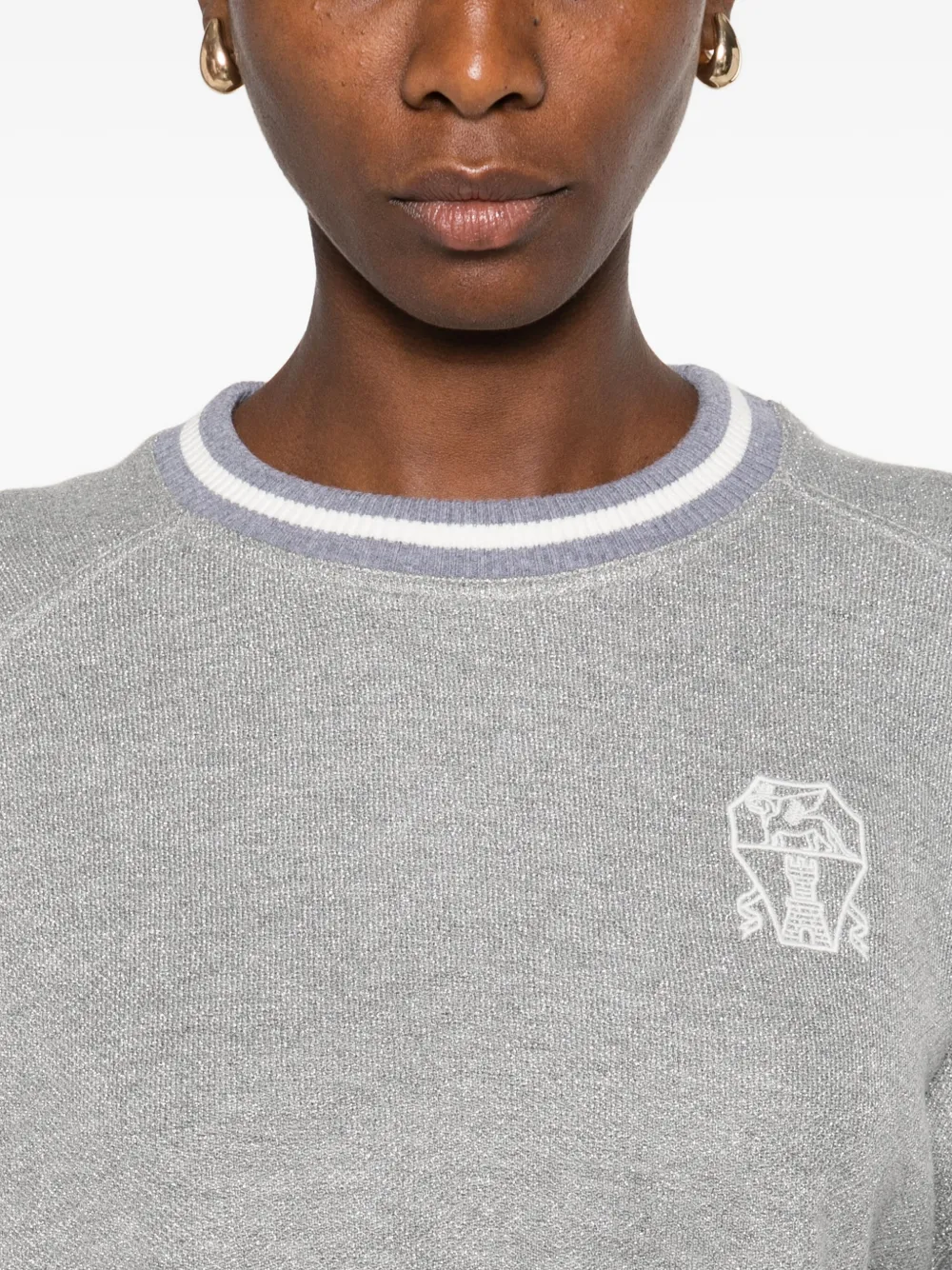 Brunello Cucinelli Trui met geborduurd detail en geribbelde manchetten Zilver