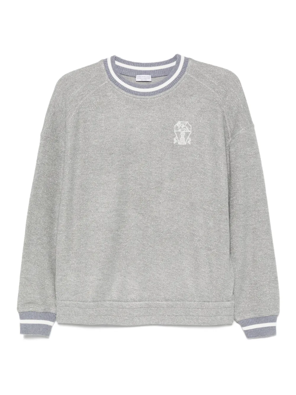 Brunello Cucinelli Trui met geborduurd detail en geribbelde manchetten Zilver