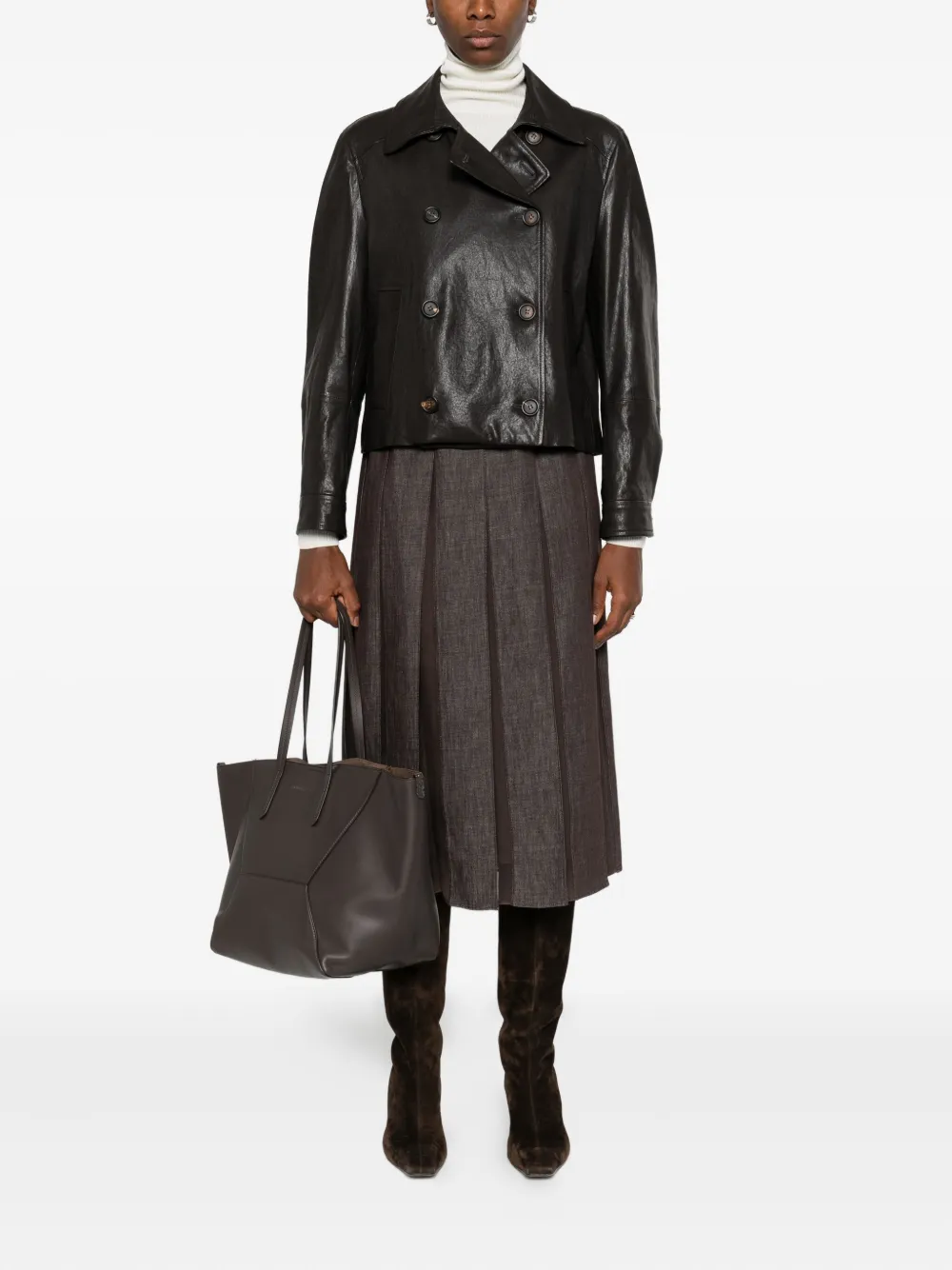 Brunello Cucinelli pleated panel skirt - Bruin