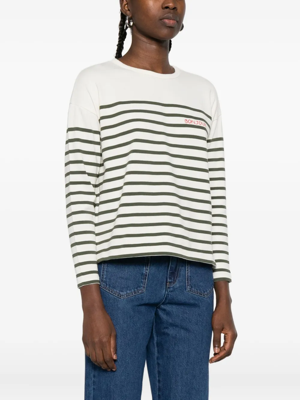 Maison Labiche Montpar gestreept T-shirt met lange mouwen Beige