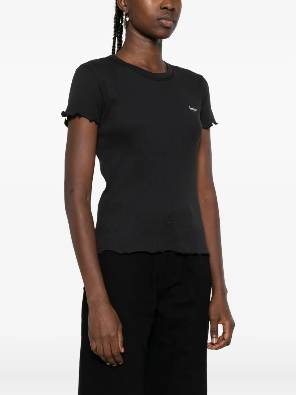 Maison Labiche T-shirt met ruches Zwart