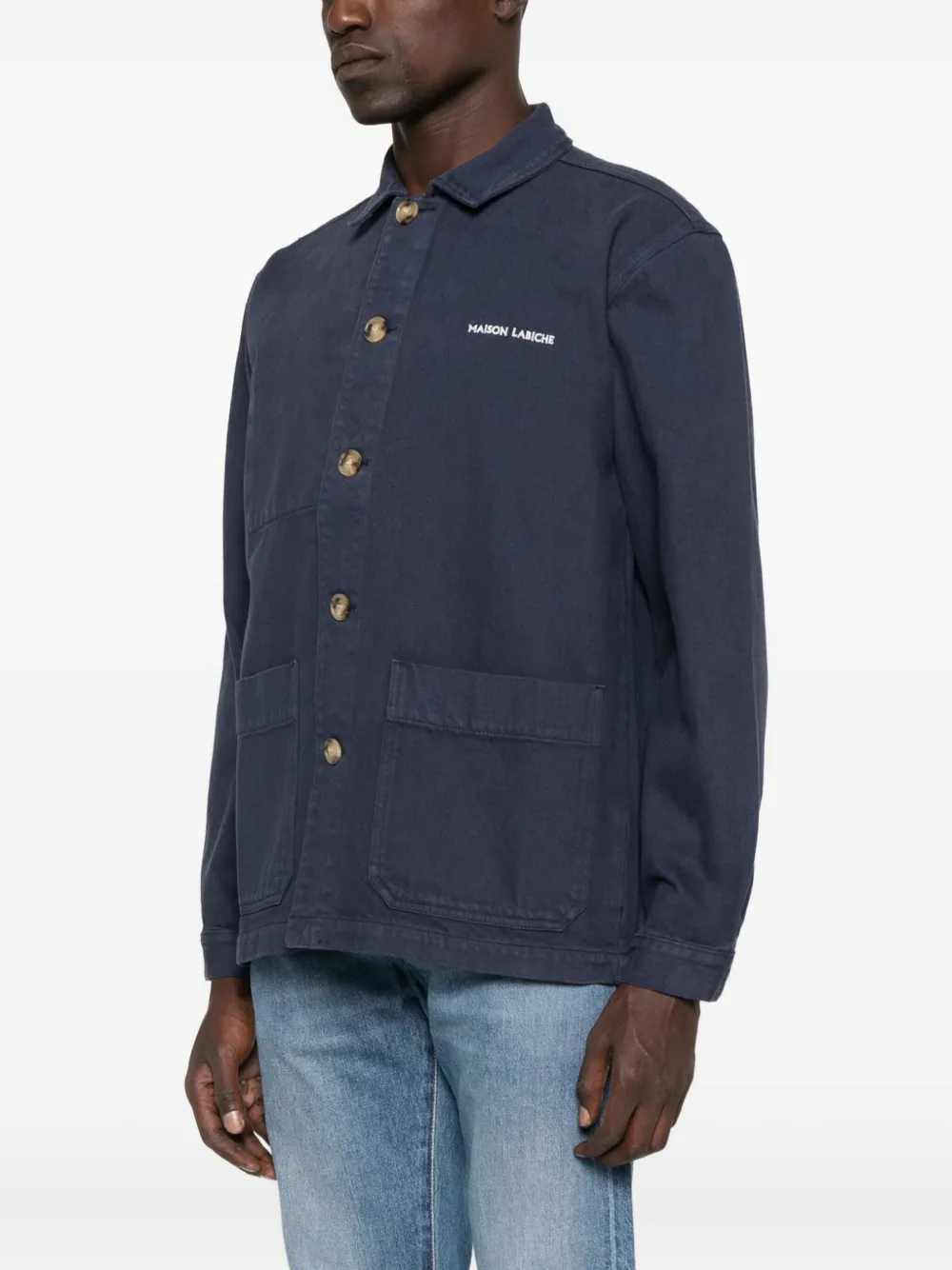 Maison Labiche Sébasto shirtjack met knoopsluiting en opgestikte zak Blauw