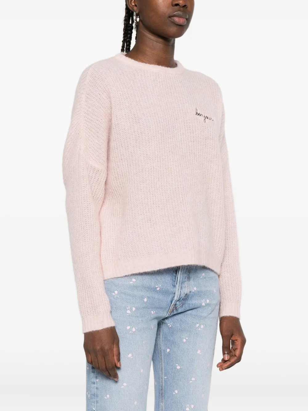 Maison Labiche Letter Embroidered Sweater In Pink