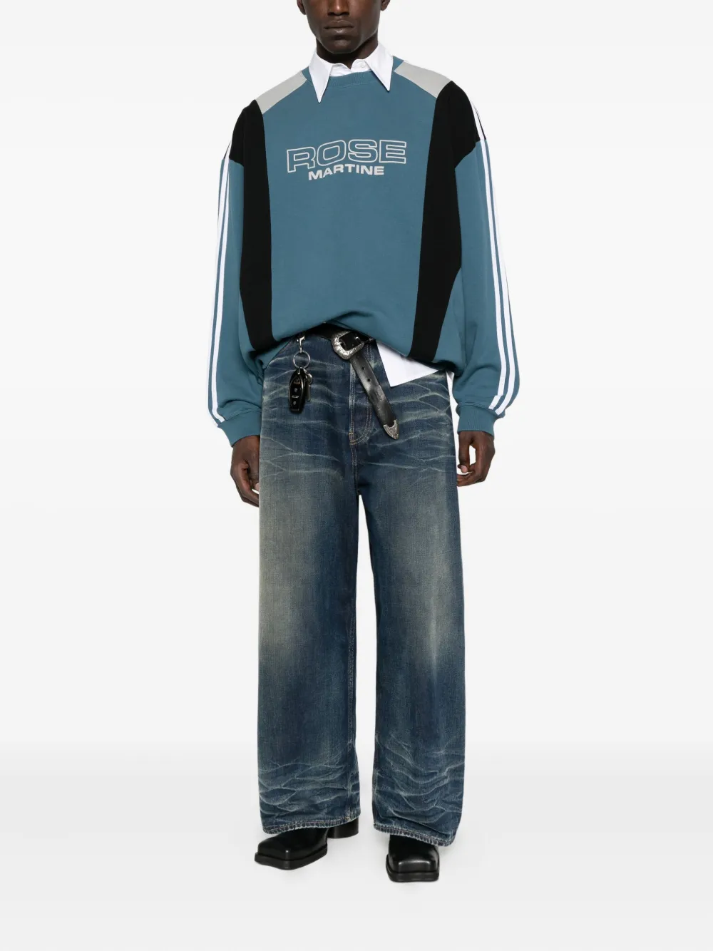 Martine Rose panelled striped sweatshirt Blauw