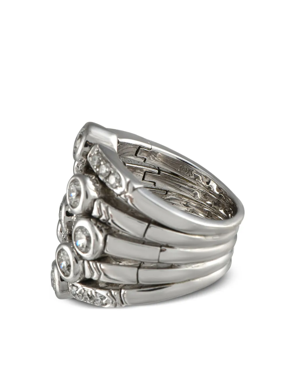 Pre-owned Sonia B 18k Gold Multiband Diamond Ring In Silver
