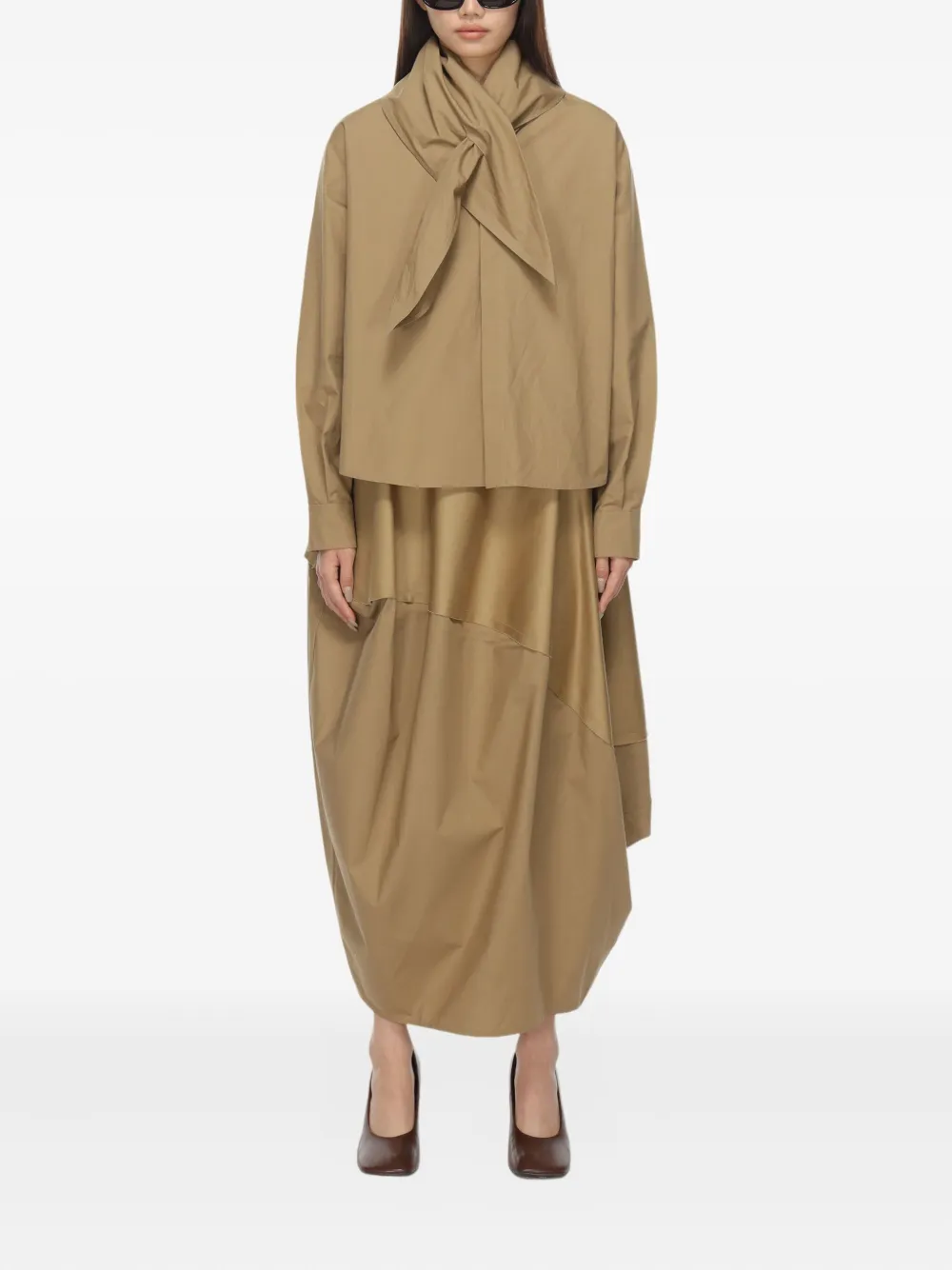 Carven Draped Panelled Midi Skirt In Brown