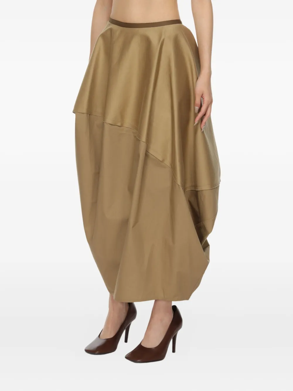 Carven Draped Panelled Midi Skirt In Brown