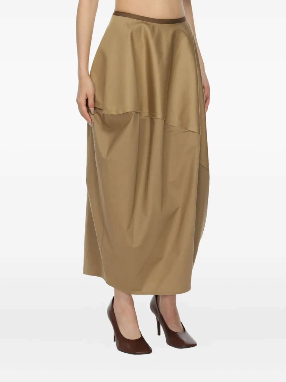Carven Draped Panelled Midi Skirt In Brown