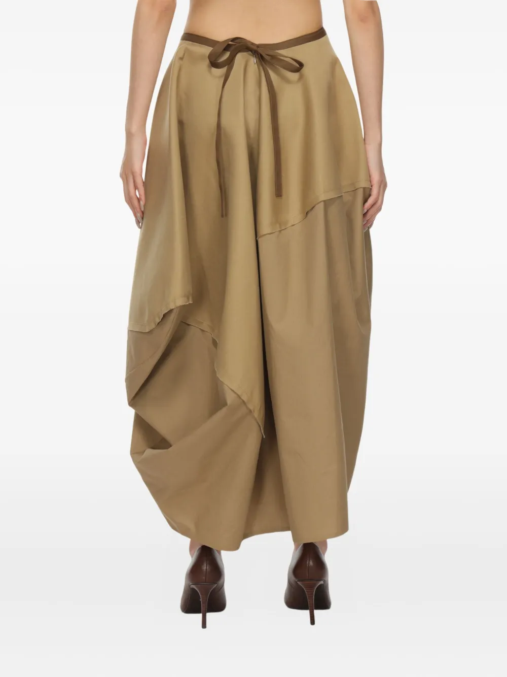 Carven Draped Panelled Midi Skirt In Brown