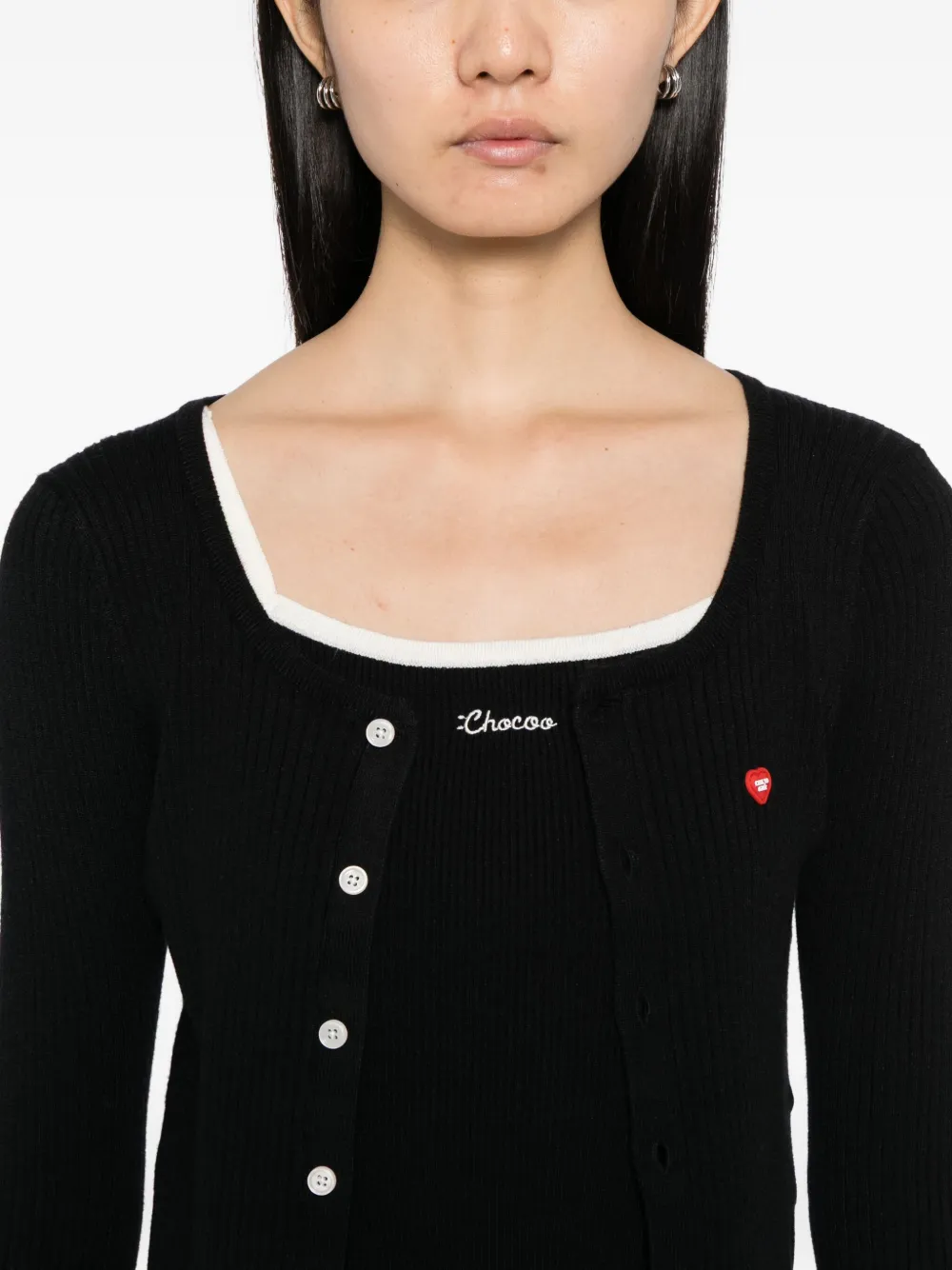 Chocoolate Logo-embroidered Top Cardigan Set In Black