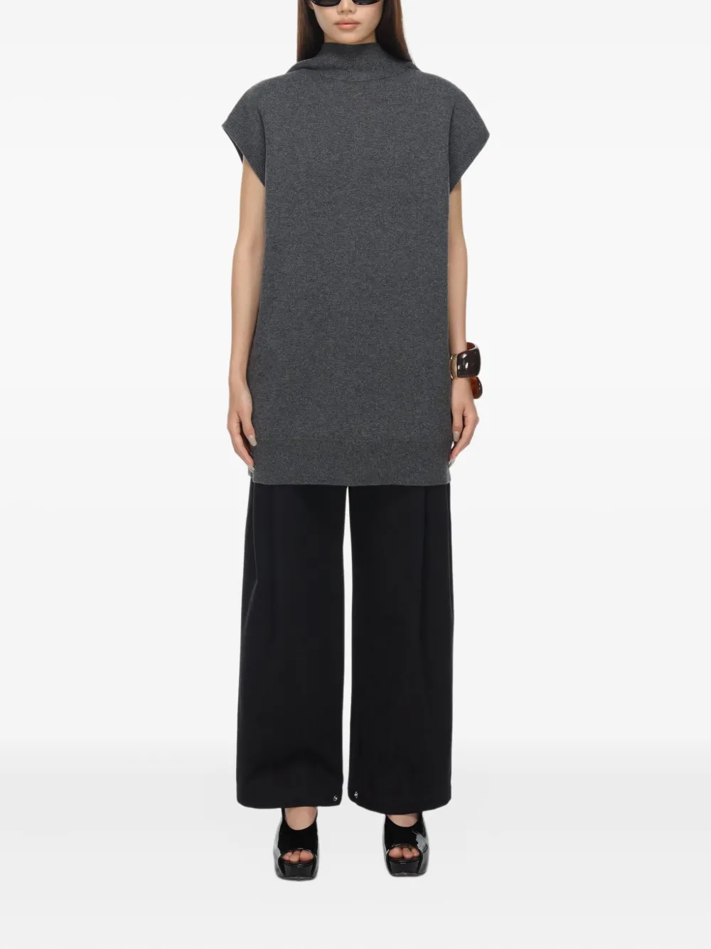 Carven Mini-jurk met korte mouwen en hoge hals - Grijs
