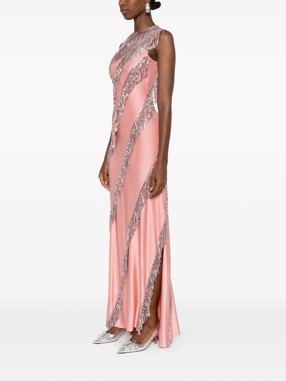 Rabanne Sequin-fringe Maxi Dress In Pink