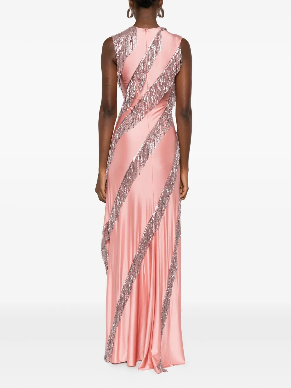 Rabanne Sequin-fringe Maxi Dress In Pink