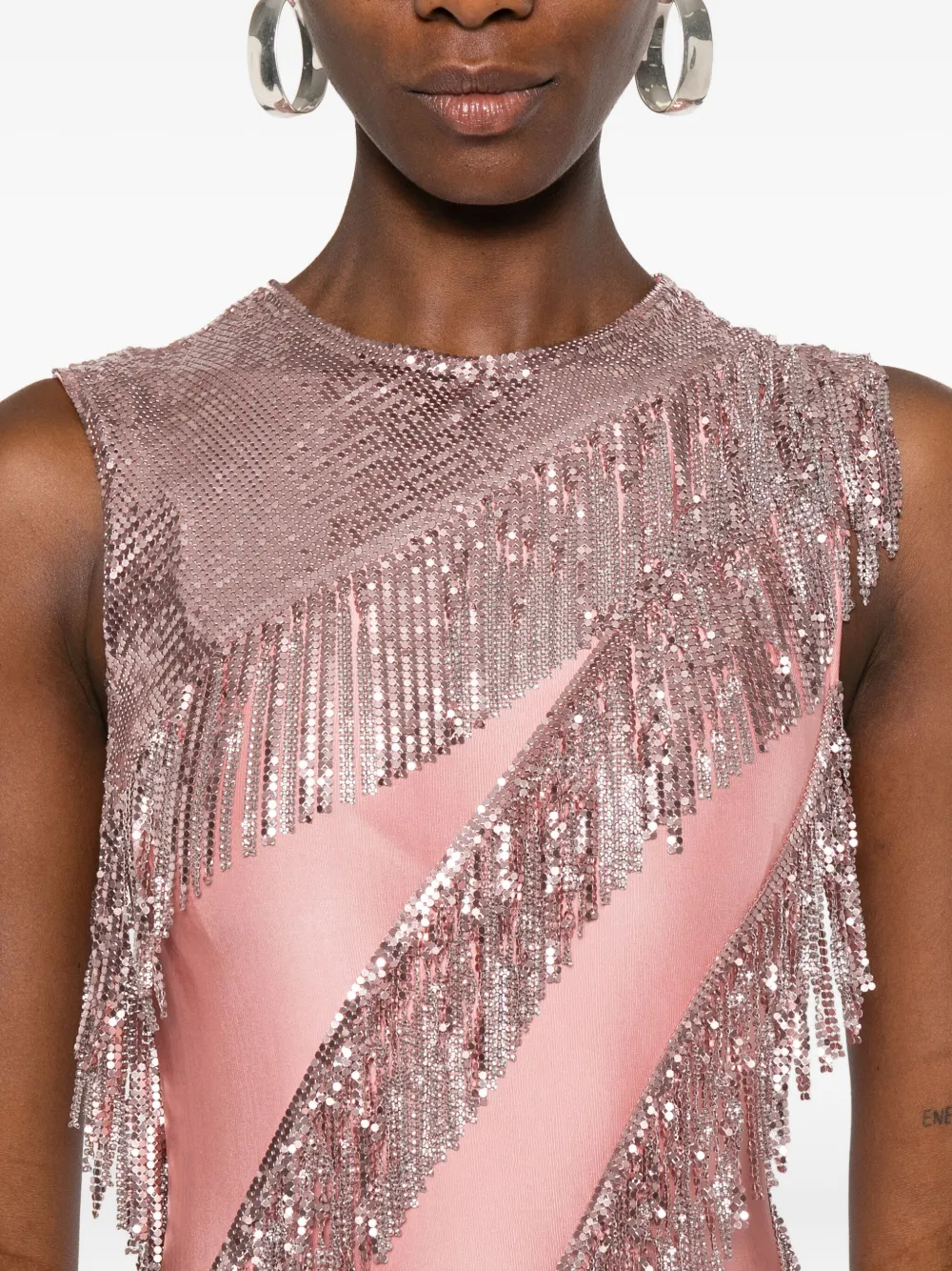 Rabanne Sequin-fringe Maxi Dress In Pink