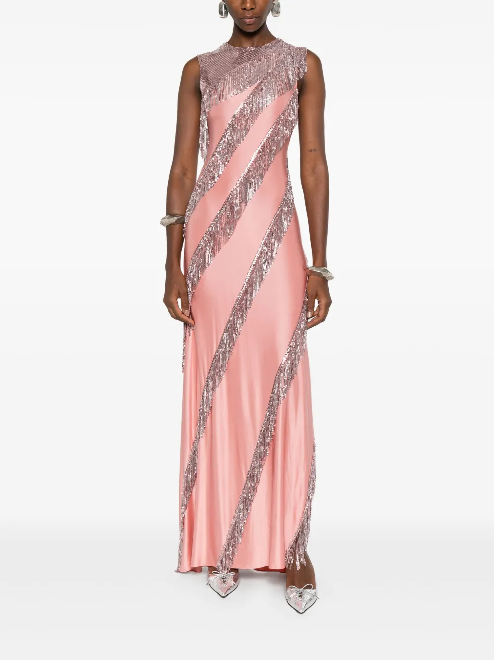 Rabanne Maxi-jurk met pailletten en franje - Roze