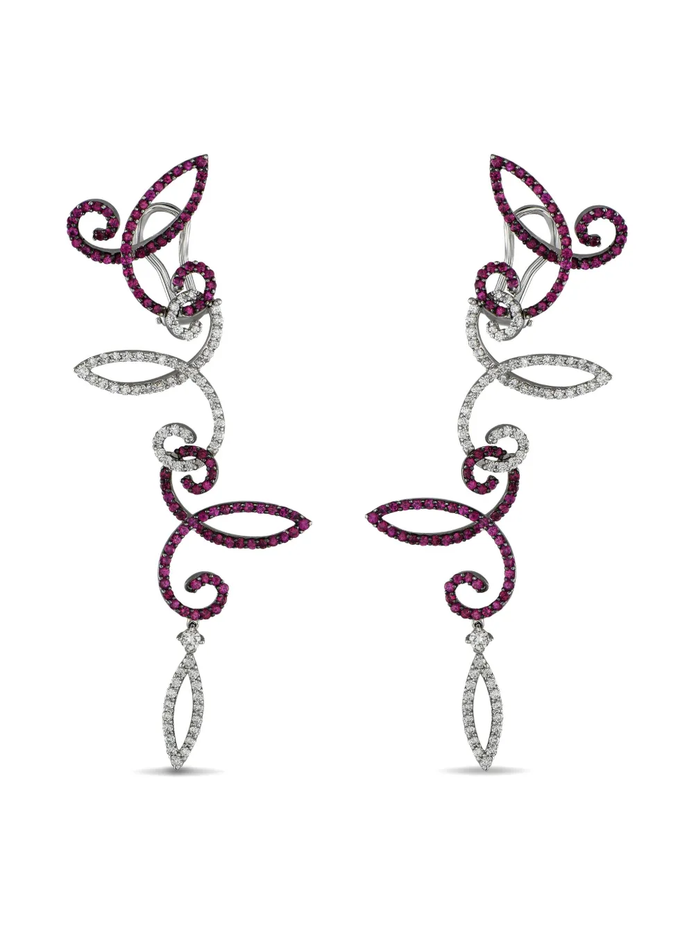 Roberta Porrati ダイヤモンド&ルビー ピアス 18Kホワイトゴールド - シルバートーン Roberta Porrati ダイヤモンド&ルビー ピアス 18Kホワイトゴールド - シルバートーン