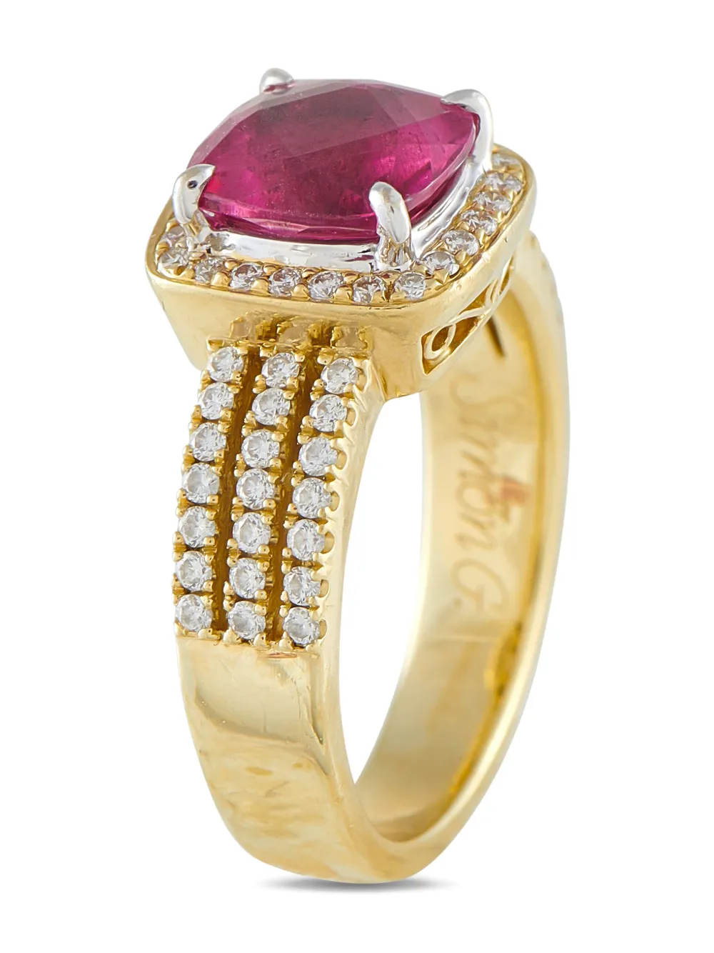 Simon G 18K yellow gold diamond and rubellite ring - Oro