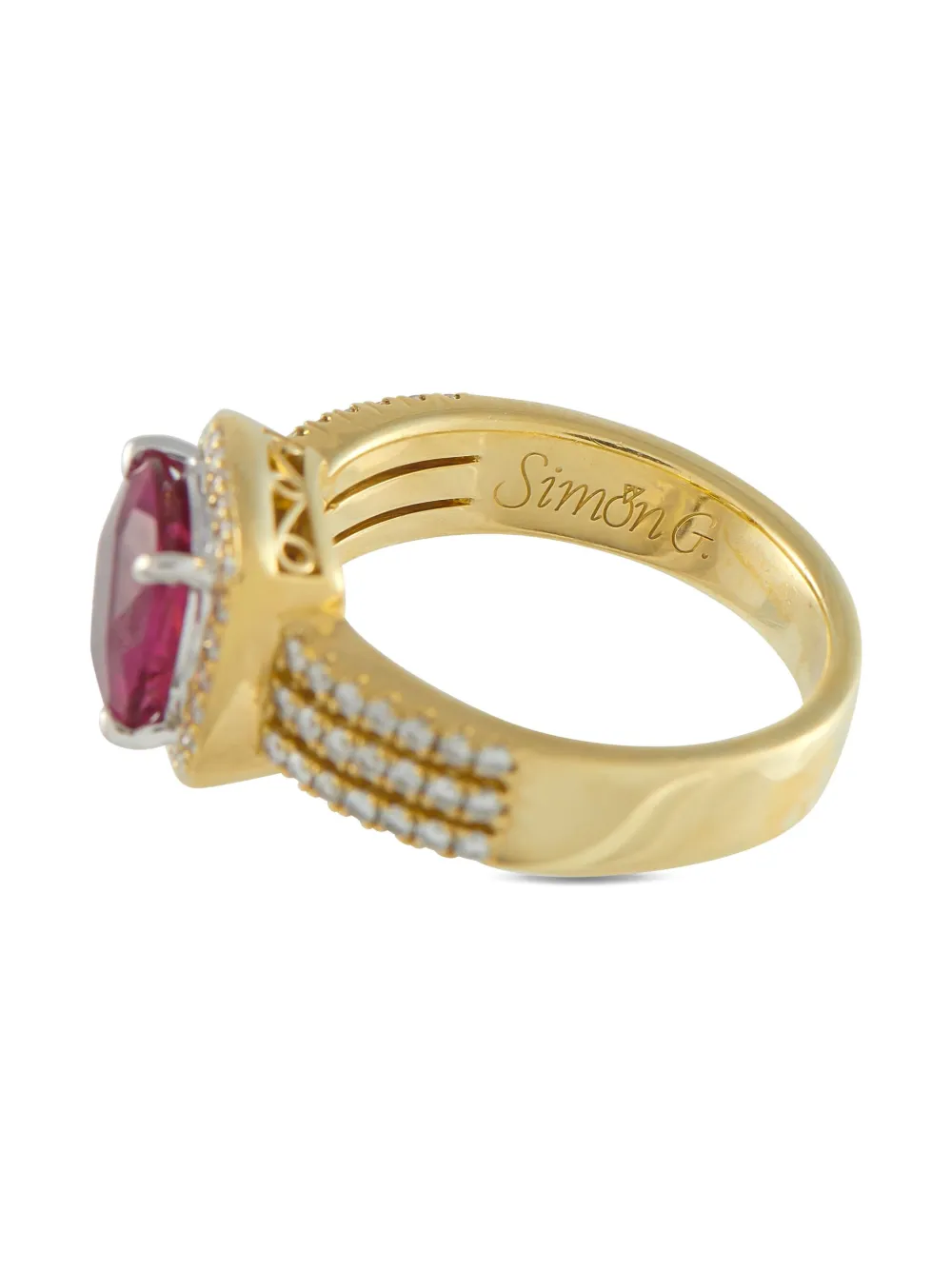 Pre-owned Simon G 18k Yellow Gold Diamond And Rubellite Ring