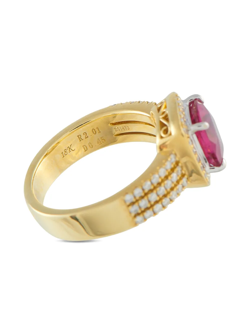 Pre-owned Simon G 18k Yellow Gold Diamond And Rubellite Ring
