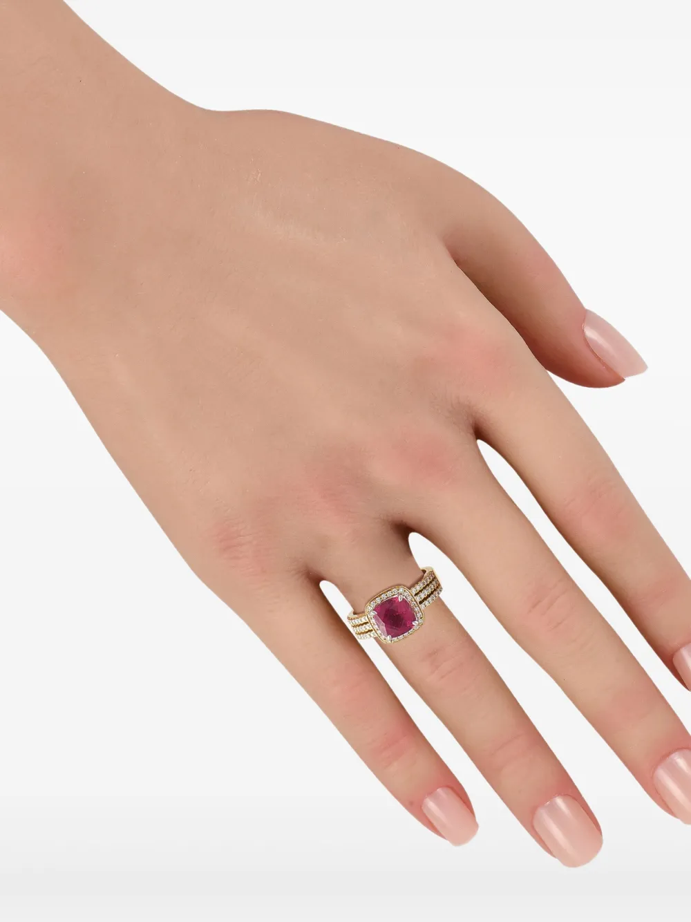 Pre-owned Simon G 18k Yellow Gold Diamond And Rubellite Ring